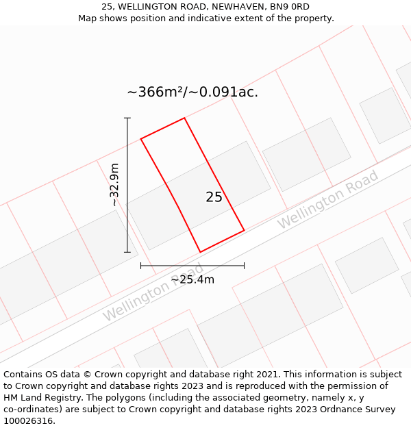 25, WELLINGTON ROAD, NEWHAVEN, BN9 0RD: Plot and title map