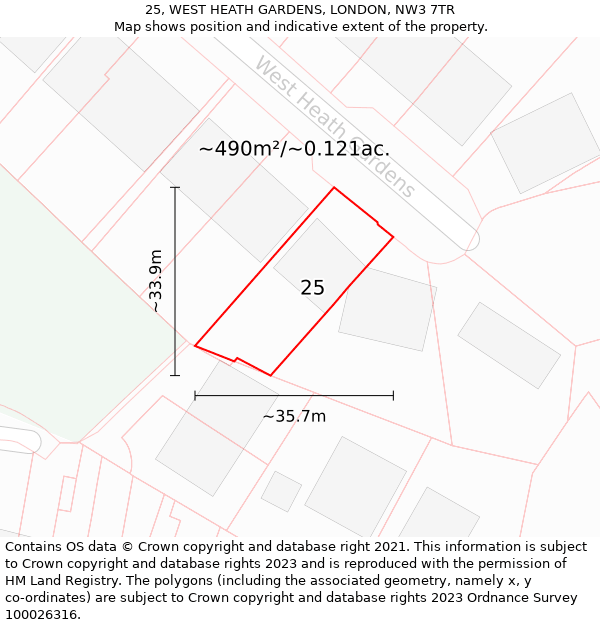 25, WEST HEATH GARDENS, LONDON, NW3 7TR: Plot and title map