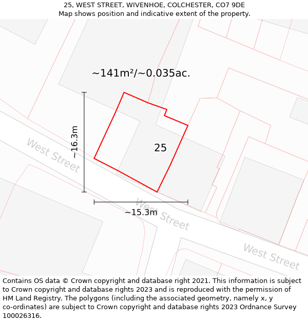 25, WEST STREET, WIVENHOE, COLCHESTER, CO7 9DE: Plot and title map