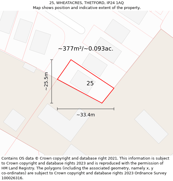 25, WHEATACRES, THETFORD, IP24 1AQ: Plot and title map