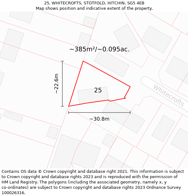 25, WHITECROFTS, STOTFOLD, HITCHIN, SG5 4EB: Plot and title map