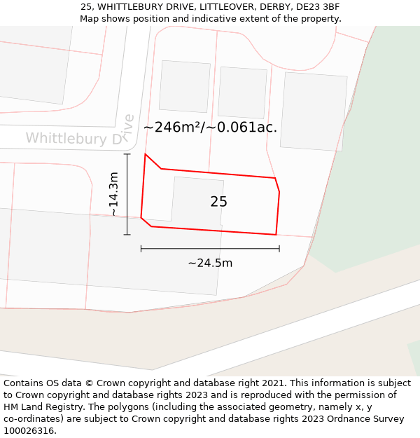 25, WHITTLEBURY DRIVE, LITTLEOVER, DERBY, DE23 3BF: Plot and title map