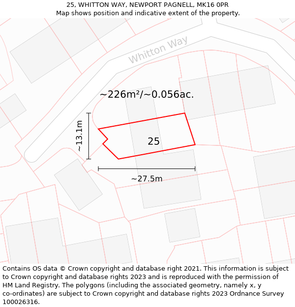 25, WHITTON WAY, NEWPORT PAGNELL, MK16 0PR: Plot and title map