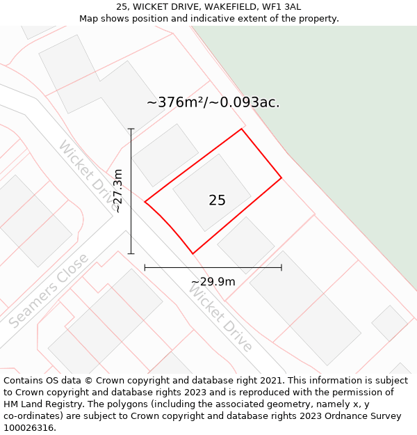 25, WICKET DRIVE, WAKEFIELD, WF1 3AL: Plot and title map