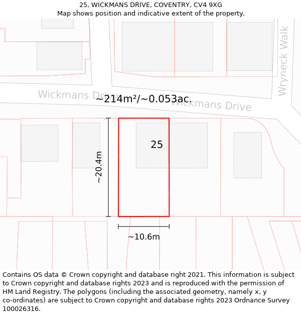 25, WICKMANS DRIVE, COVENTRY, CV4 9XG: Plot and title map