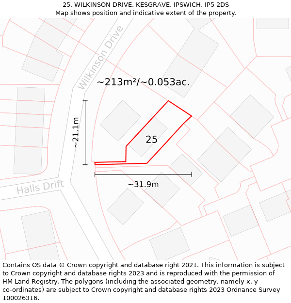 25, WILKINSON DRIVE, KESGRAVE, IPSWICH, IP5 2DS: Plot and title map