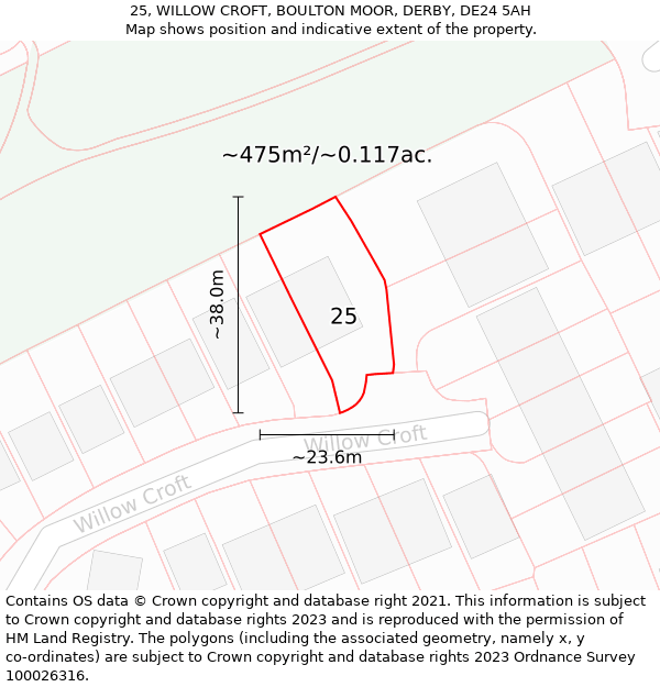 25, WILLOW CROFT, BOULTON MOOR, DERBY, DE24 5AH: Plot and title map