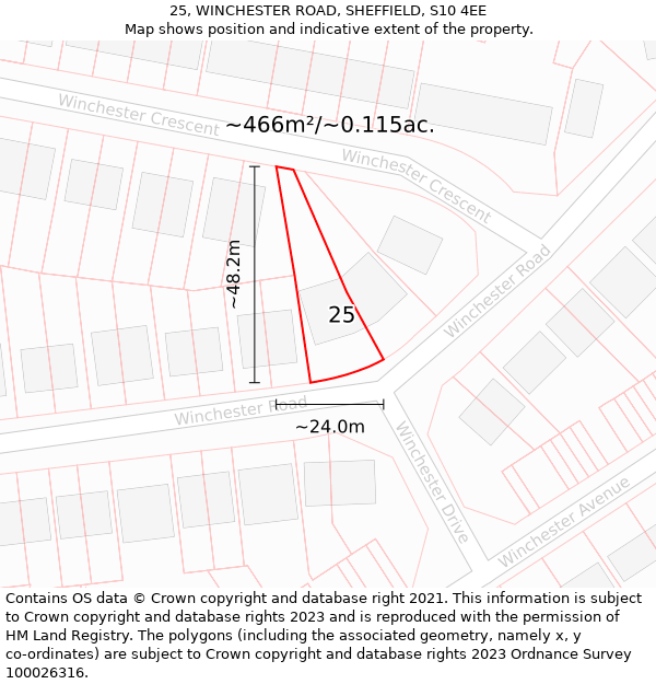 25, WINCHESTER ROAD, SHEFFIELD, S10 4EE: Plot and title map