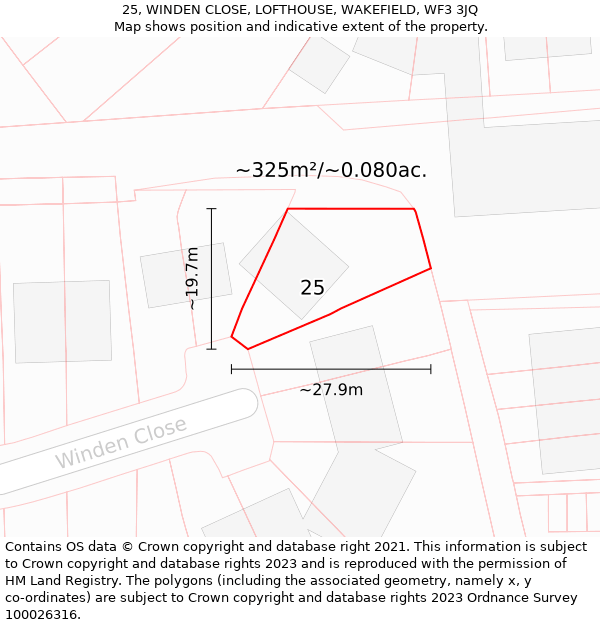 25, WINDEN CLOSE, LOFTHOUSE, WAKEFIELD, WF3 3JQ: Plot and title map