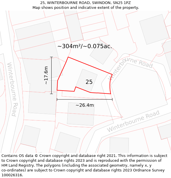 25, WINTERBOURNE ROAD, SWINDON, SN25 1PZ: Plot and title map