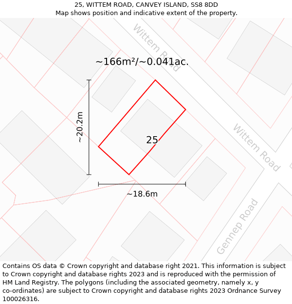 25, WITTEM ROAD, CANVEY ISLAND, SS8 8DD: Plot and title map