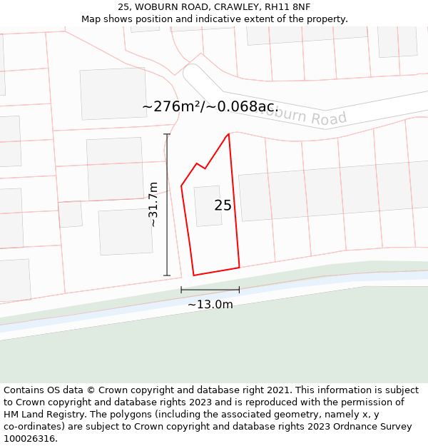 25, WOBURN ROAD, CRAWLEY, RH11 8NF: Plot and title map