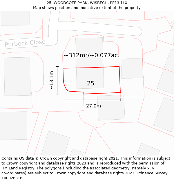 25, WOODCOTE PARK, WISBECH, PE13 1LX: Plot and title map