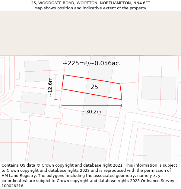 25, WOODGATE ROAD, WOOTTON, NORTHAMPTON, NN4 6ET: Plot and title map