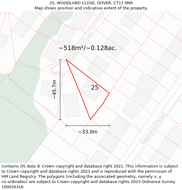 25, WOODLAND CLOSE, DOVER, CT17 0NR: Plot and title map