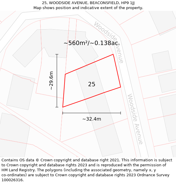 25, WOODSIDE AVENUE, BEACONSFIELD, HP9 1JJ: Plot and title map