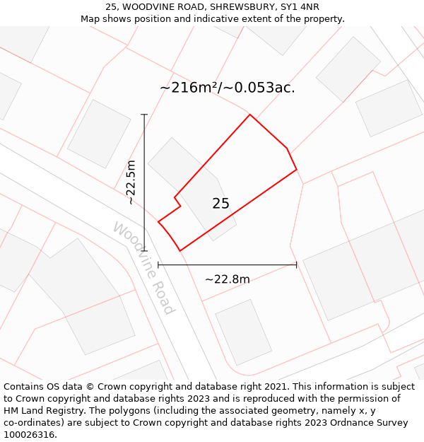 25, WOODVINE ROAD, SHREWSBURY, SY1 4NR: Plot and title map