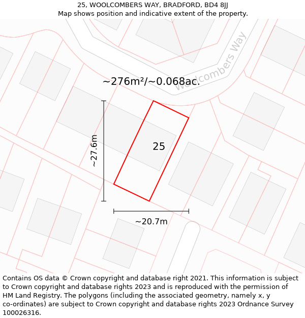 25, WOOLCOMBERS WAY, BRADFORD, BD4 8JJ: Plot and title map