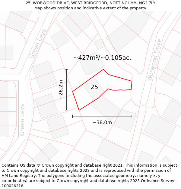 25, WORWOOD DRIVE, WEST BRIDGFORD, NOTTINGHAM, NG2 7LY: Plot and title map