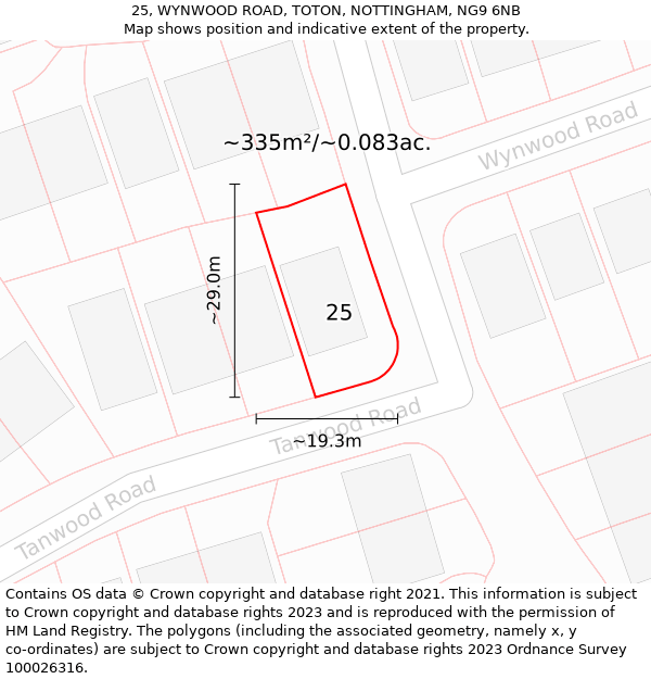 25, WYNWOOD ROAD, TOTON, NOTTINGHAM, NG9 6NB: Plot and title map