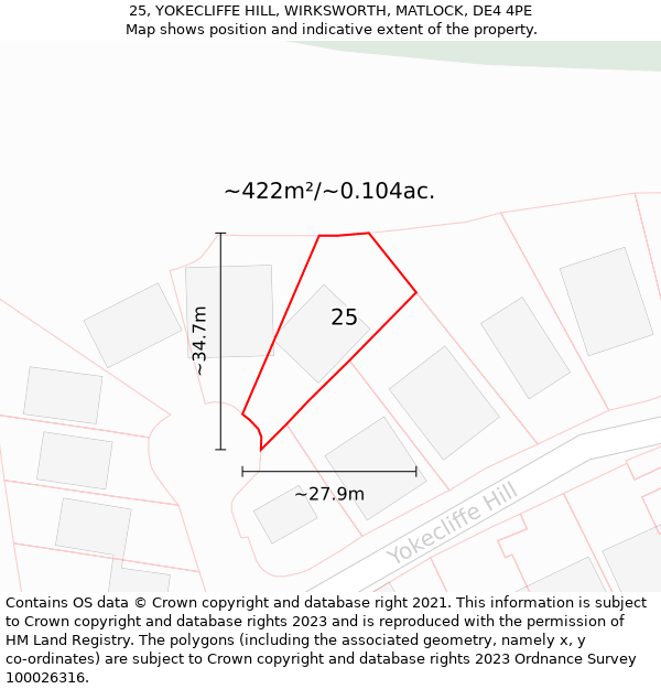 25, YOKECLIFFE HILL, WIRKSWORTH, MATLOCK, DE4 4PE: Plot and title map