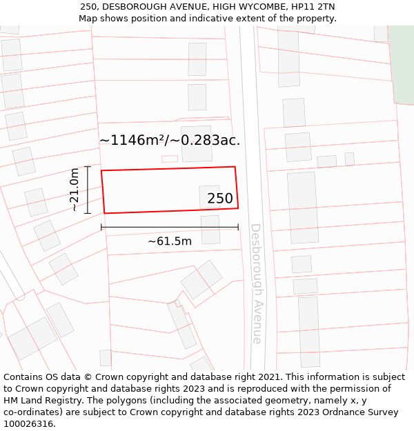 250, DESBOROUGH AVENUE, HIGH WYCOMBE, HP11 2TN: Plot and title map