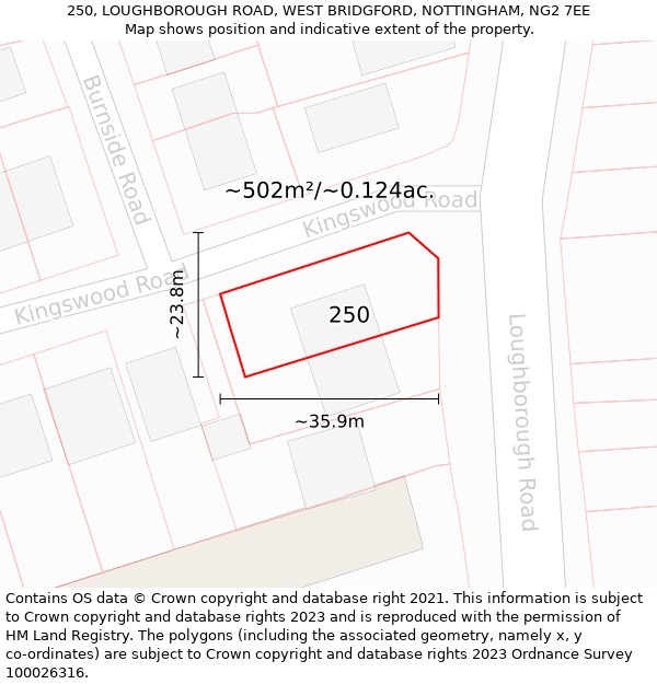 250, LOUGHBOROUGH ROAD, WEST BRIDGFORD, NOTTINGHAM, NG2 7EE: Plot and title map