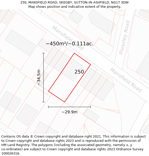 250, MANSFIELD ROAD, SKEGBY, SUTTON-IN-ASHFIELD, NG17 3DW: Plot and title map