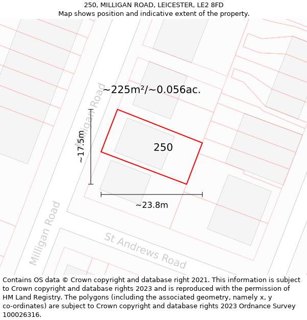 250, MILLIGAN ROAD, LEICESTER, LE2 8FD: Plot and title map