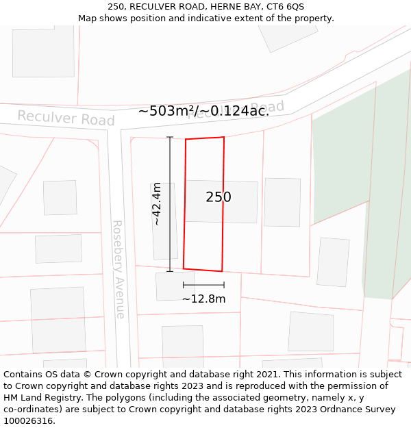 250, RECULVER ROAD, HERNE BAY, CT6 6QS: Plot and title map