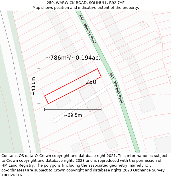 250, WARWICK ROAD, SOLIHULL, B92 7AE: Plot and title map