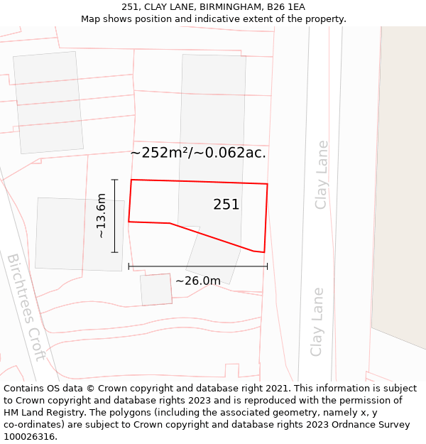 251, CLAY LANE, BIRMINGHAM, B26 1EA: Plot and title map