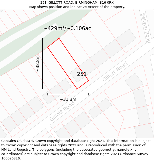 251, GILLOTT ROAD, BIRMINGHAM, B16 0RX: Plot and title map