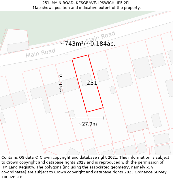 251, MAIN ROAD, KESGRAVE, IPSWICH, IP5 2PL: Plot and title map