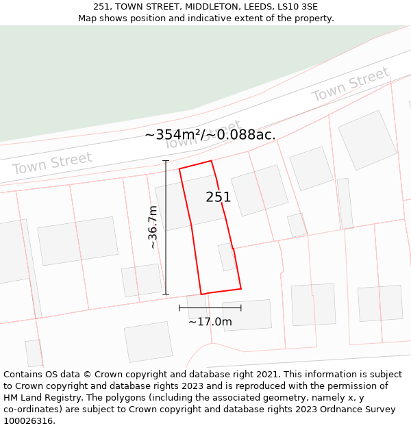 251, TOWN STREET, MIDDLETON, LEEDS, LS10 3SE: Plot and title map