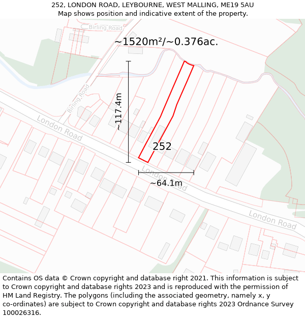 252, LONDON ROAD, LEYBOURNE, WEST MALLING, ME19 5AU: Plot and title map