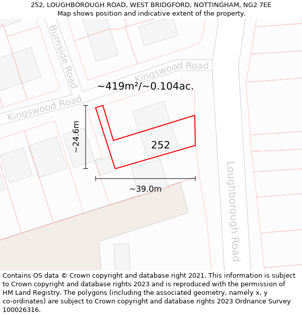 252, LOUGHBOROUGH ROAD, WEST BRIDGFORD, NOTTINGHAM, NG2 7EE: Plot and title map