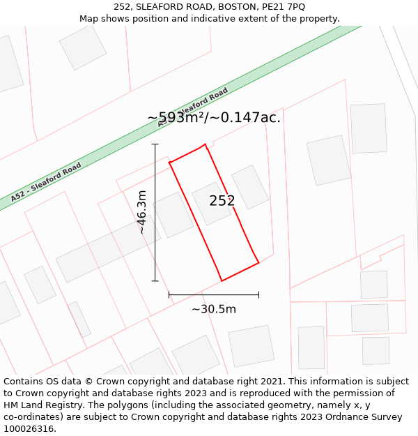 252, SLEAFORD ROAD, BOSTON, PE21 7PQ: Plot and title map