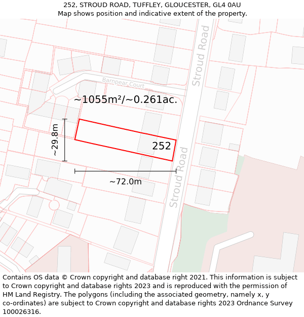 252, STROUD ROAD, TUFFLEY, GLOUCESTER, GL4 0AU: Plot and title map