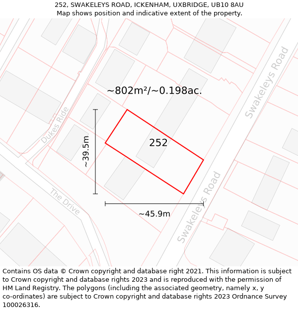 252, SWAKELEYS ROAD, ICKENHAM, UXBRIDGE, UB10 8AU: Plot and title map