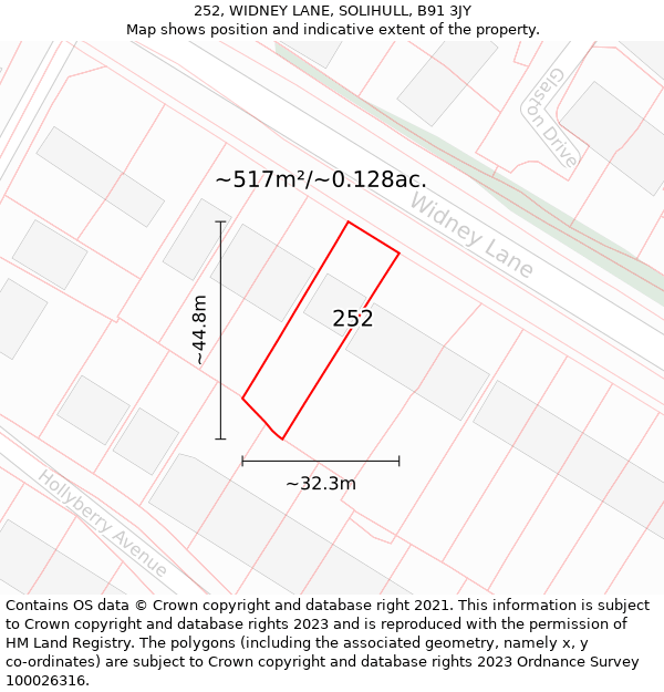 252, WIDNEY LANE, SOLIHULL, B91 3JY: Plot and title map