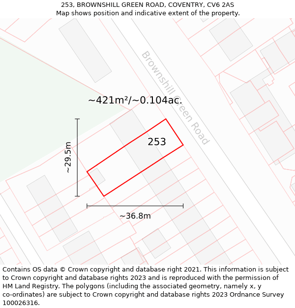 253, BROWNSHILL GREEN ROAD, COVENTRY, CV6 2AS: Plot and title map