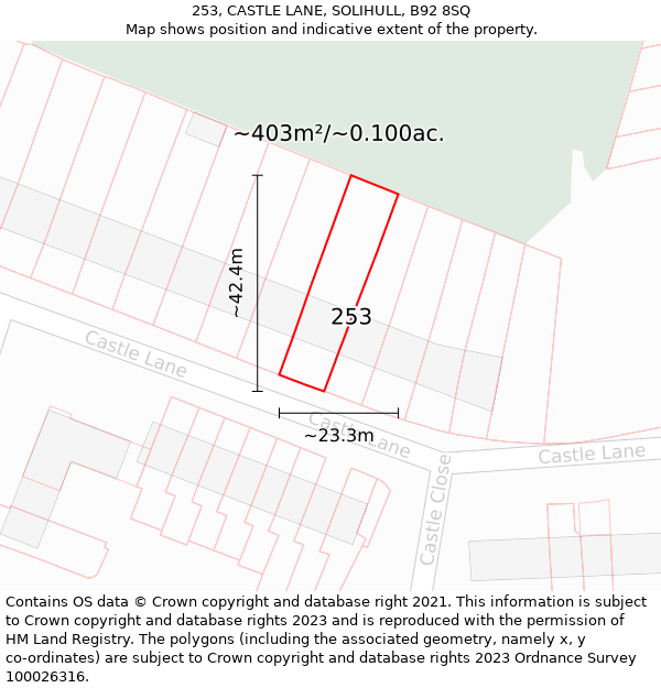 253, CASTLE LANE, SOLIHULL, B92 8SQ: Plot and title map