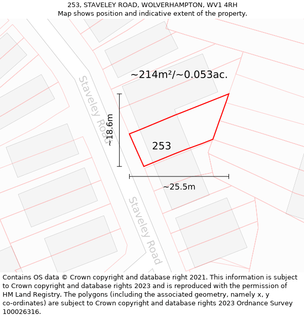 253, STAVELEY ROAD, WOLVERHAMPTON, WV1 4RH: Plot and title map