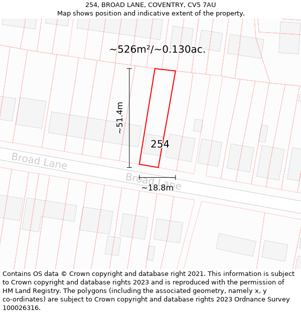 254, BROAD LANE, COVENTRY, CV5 7AU: Plot and title map