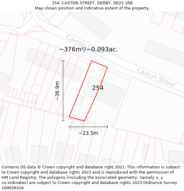 254, CAXTON STREET, DERBY, DE23 1RB: Plot and title map