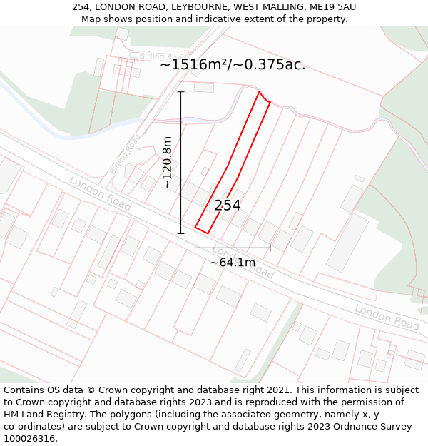 254, LONDON ROAD, LEYBOURNE, WEST MALLING, ME19 5AU: Plot and title map