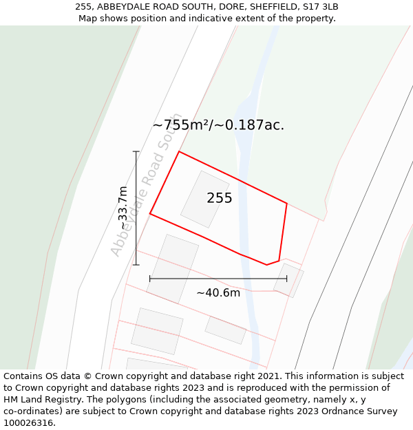 255, ABBEYDALE ROAD SOUTH, DORE, SHEFFIELD, S17 3LB: Plot and title map