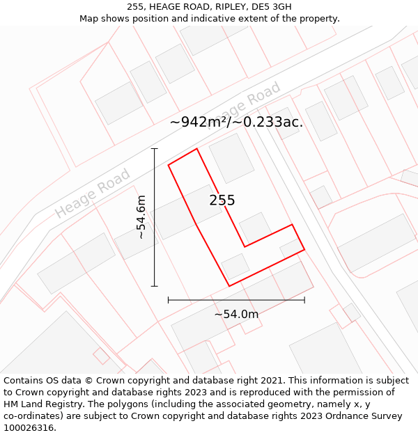 255, HEAGE ROAD, RIPLEY, DE5 3GH: Plot and title map