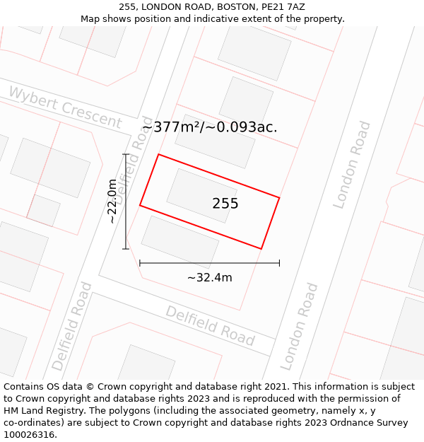 255, LONDON ROAD, BOSTON, PE21 7AZ: Plot and title map